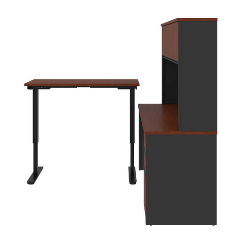 72W L-Shaped Standing Desk with Pedestal and Hutch