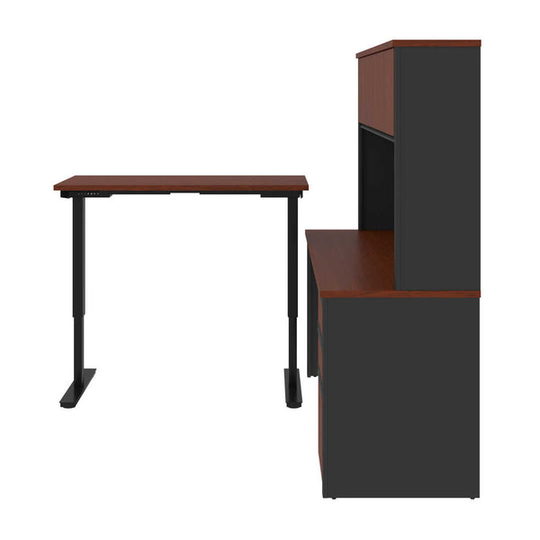 72W L-Shaped Standing Desk with Pedestal and Hutch
