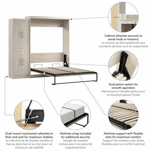 Grand lit escamotable avec organisateur de garde-robe (90L)