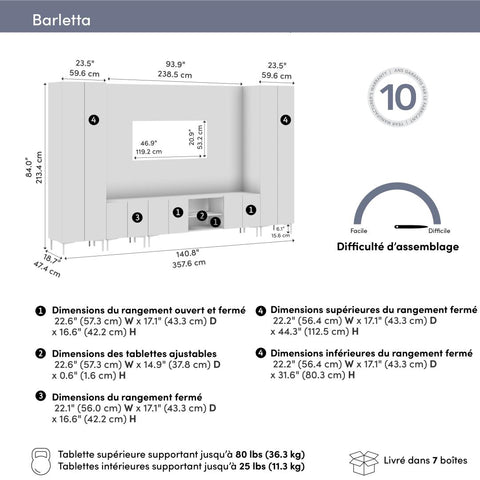 141W Modular Entertainment Center with TV Stand, Storage Cabinet, Tall Storage Cabinets, and Large Wall Panel