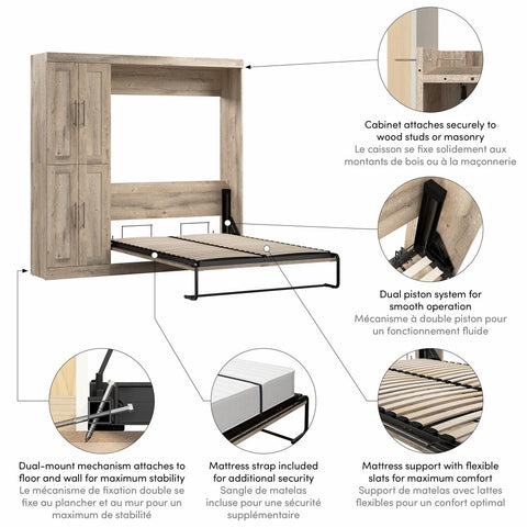 Lit escamotable double avec organisateur de garde-robe (84L)