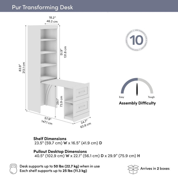 25W Pull-Out Desk Cabinet with Shelves and Hidden Storage