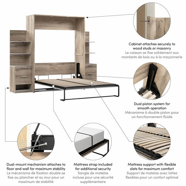Queen Murphy Bed with Nightstands and Floating Shelves (105W)
