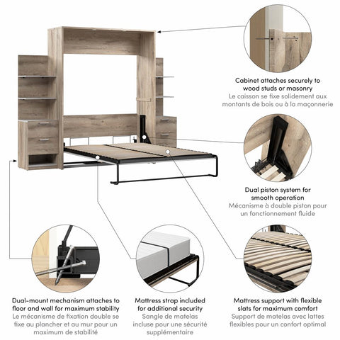 Queen Murphy Bed with Nightstands and Floating Shelves (105W)