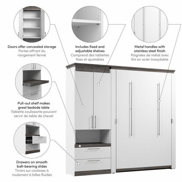 Lit escamotable double avec armoire et tablette coulissante (91L)