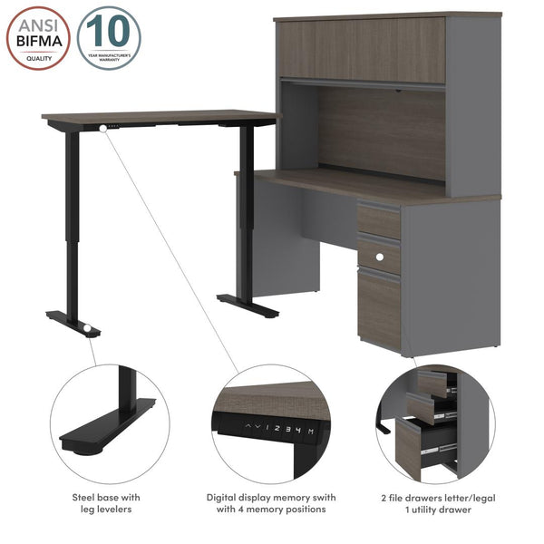 Bureau assis-debout en L 72L avec caisson et huche