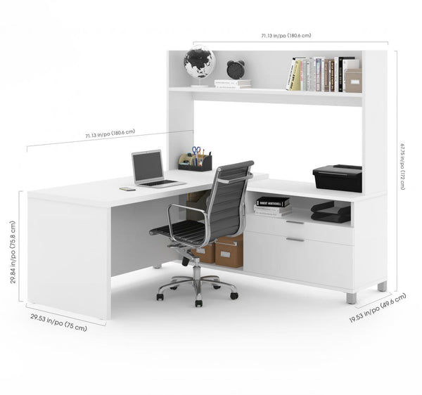 Bureau en L 72L avec huche à tablette unique