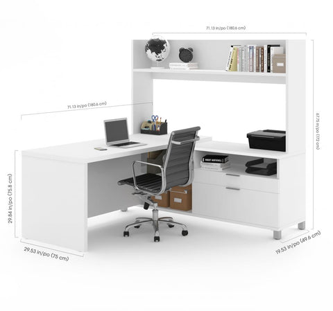 Bureau en L 72L avec huche à tablette unique