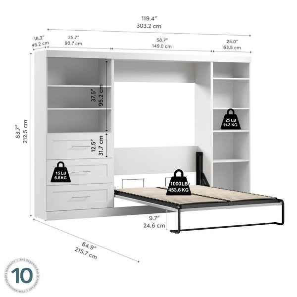 Lit escamotable double avec tablettes et tiroirs (120L)