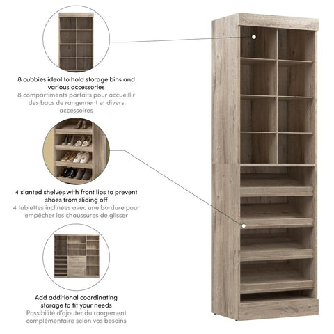 Contemporary Closet System with Shoe Racks & Cubbies, 25W x 19D
