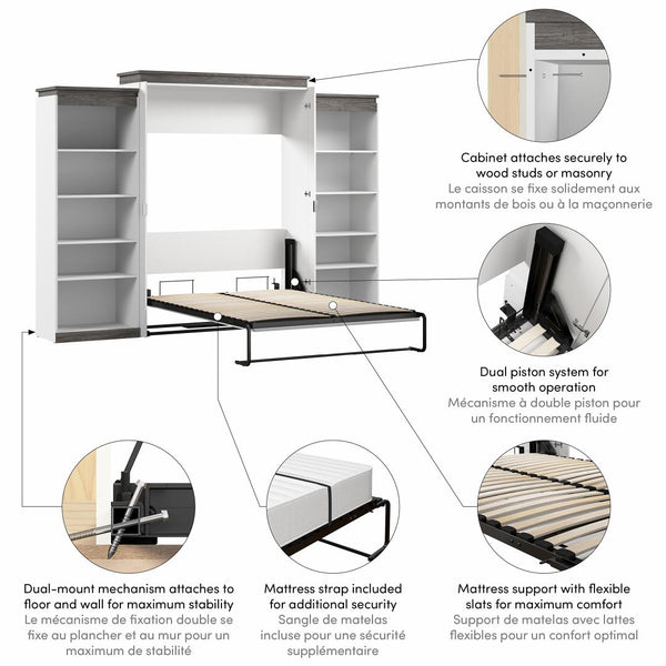 Queen Murphy Bed with Shelves (126W)