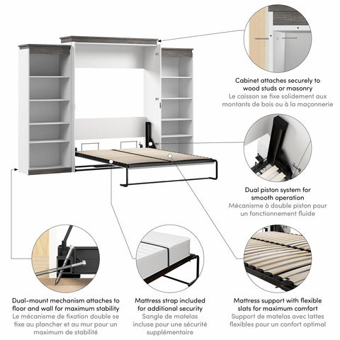 Queen Murphy Bed with Shelves (126W)