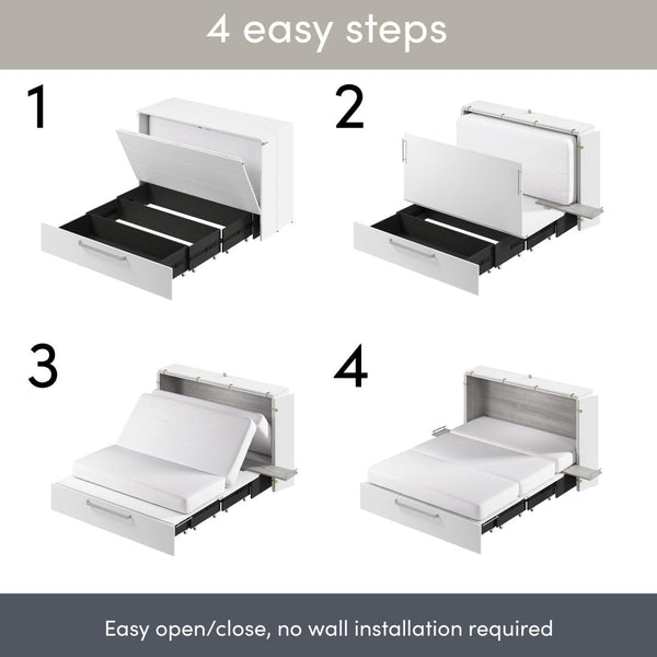 63W Queen Murphy Cabinet Bed with Pullout Drawer and Mattress