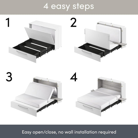 63W Queen Murphy Cabinet Bed with Pullout Drawer and Mattress