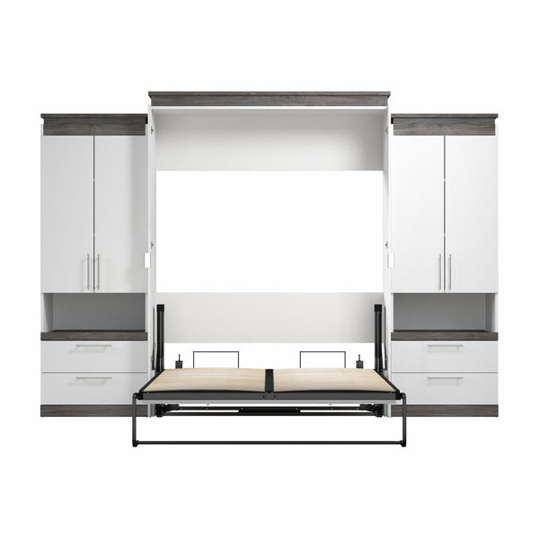 Queen Murphy Bed with Storage Cabinets and Pull-Out Shelves (126W)