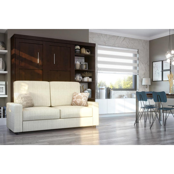 Lit escamotable double avec canapé et étagère (90L)