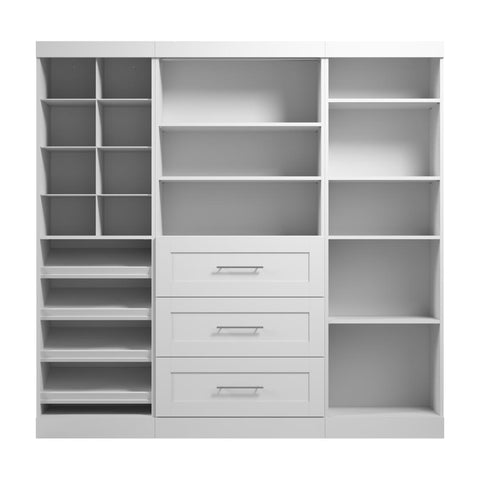 Contemporary Closet System with Shelves, Drawers, Clothing Rods, Shoe Racks & Cubbies, 86W x 19D