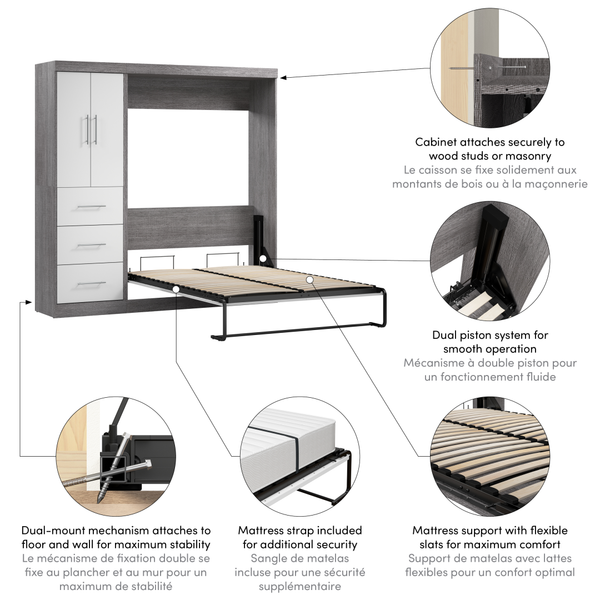 Lit escamotable double avec armoire-penderie (84L)