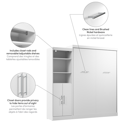 Queen Murphy Bed with Closet Organizer with Doors (90W)