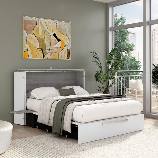 57W Full Murphy Cabinet Bed with Pullout Drawer and Mattress