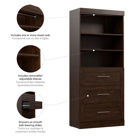 Contemporary Closet System with Drawers, 36W x 19D