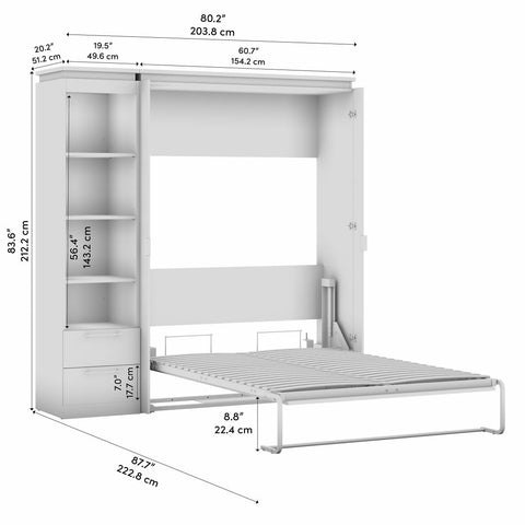 Lit escamotable double avec tablettes et tiroirs (81L)