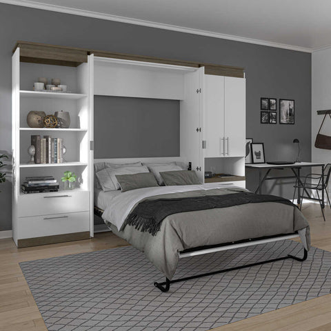 Lit escamotable deux places (double) et rangement multifonctionnel avec tiroirs (119L)