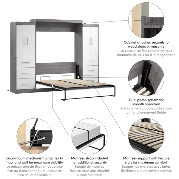 Queen Murphy Bed with 2 Wardrobes (115W)