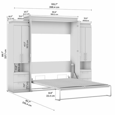 Grand lit escamotable avec armoires et tablettes coulissantes (106L)
