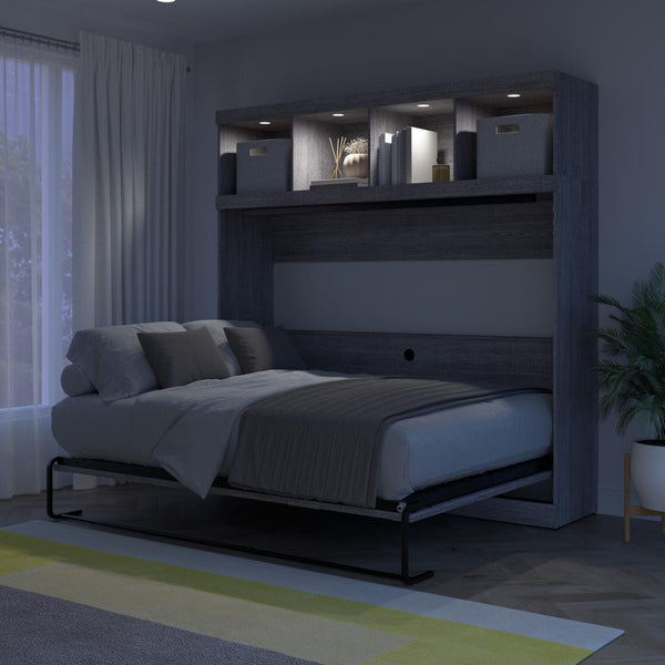 85W Queen Horizontal Murphy Bed with Overhead Storage