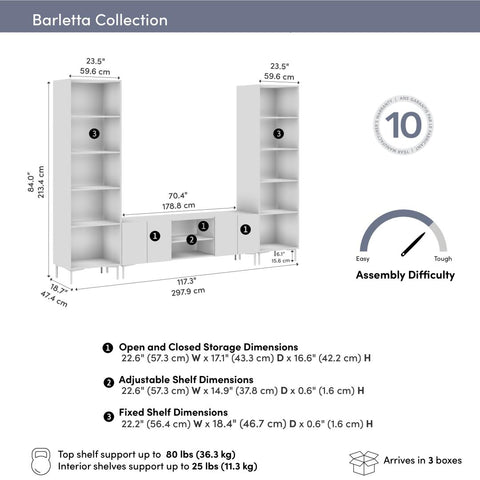 118W Modular Entertainment Center with TV Stand and Media Storage Towers