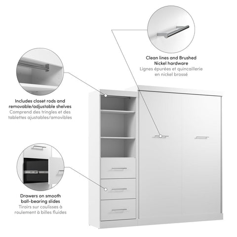 Grand lit escamotable et organisateur de garde-robe avec tiroirs (90L)