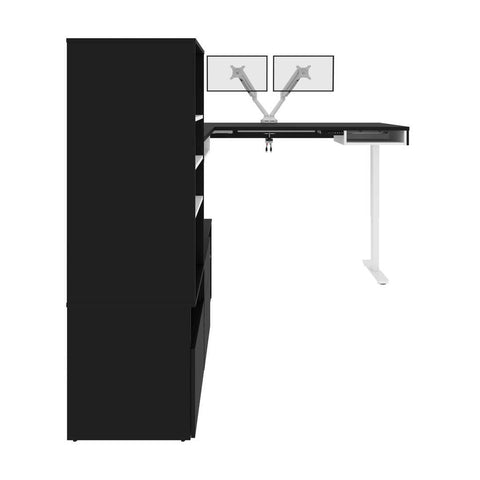 Bureau assis-debout en L 72L avec support double pour moniteurs et rangement