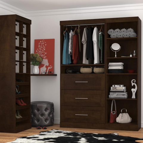 Contemporary Closet System with Shelves, Drawers, Clothing Rods, Shoe Racks & Cubbies, 86W x 19D