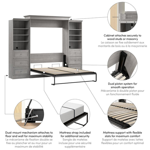 Queen Murphy Bed and 2 Closet Organizers with Drawers (115W)