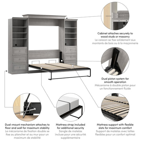 Grand lit escamotable et 2 organisateurs de garde-robe avec tiroirs (115L)