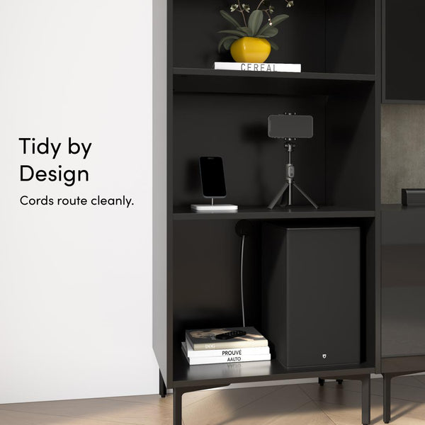 24W Modular Media Storage Tower with Shelves