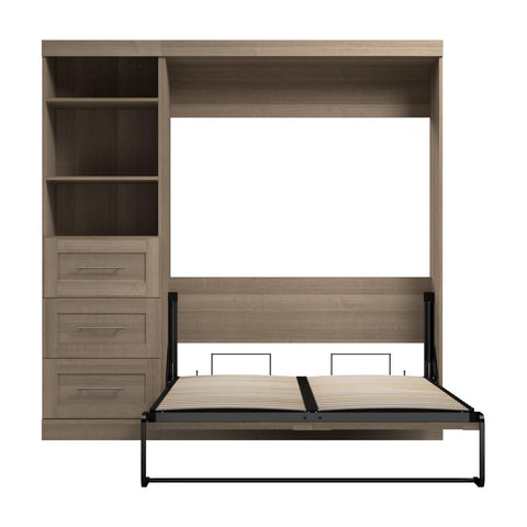 Lit escamotable double et étagère avec tiroirs (84L)
