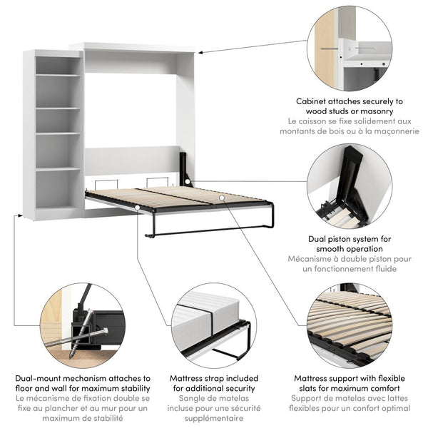 Grand lit escamotable avec étagère (90L)
