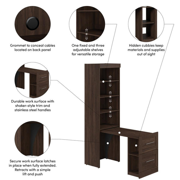 25W Pull-Out Desk Cabinet with Shelves and Hidden Storage