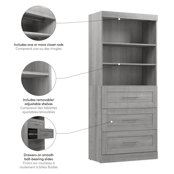 Organisateur de garde-robe avec tiroirs, 36L