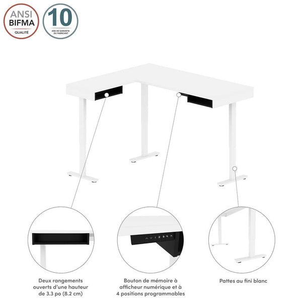 Bureau assis-debout en L 72L