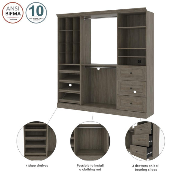 Traditional Closet System with Shelves, Drawers, Shoe Racks, Clothing Rods & Cubies, 86W x 20D