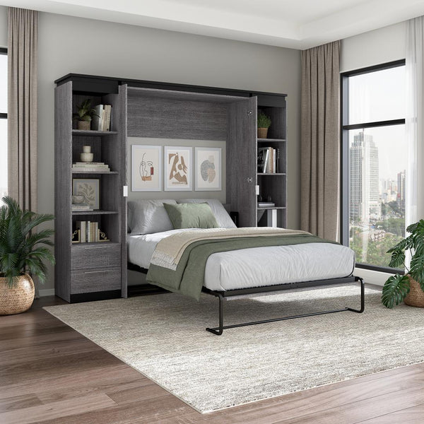 Lit escamotable double avec tablettes et tiroirs (100L)