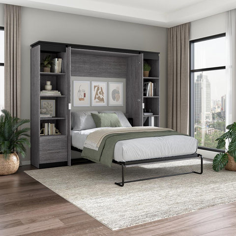 Lit escamotable double avec tablettes et tiroirs (100L)