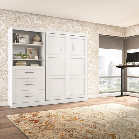 Lit escamotable double et étagère avec tiroirs (95L)