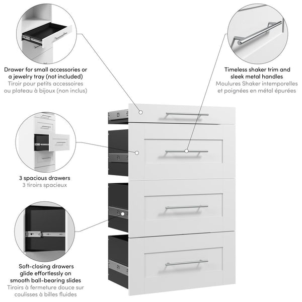 4 Drawer Set for Florence 25W x 16D Modular Reach-In or Walk-In Closet System Tower with Shelves, Shaker Style