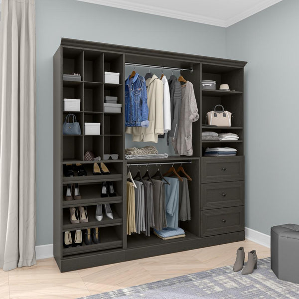 Traditional Closet System with Shelves, Drawers, Shoe Racks, Clothing Rods & Cubies, 86W x 20D