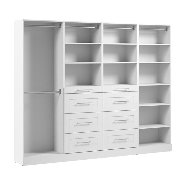 Système de rangement modulaire pour garde-robe walk-in ou placard avec tringles, tablettes et tiroirs 100L x 16P, style Shaker