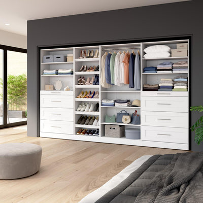 Modular Closet System with Shelves, Drawers, Clothing Rods & Shoe Racks, Shaker Style, 132W x 16D